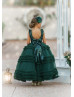 Green Sequin Tulle Open Back Ankle Length Flower Girl Dress